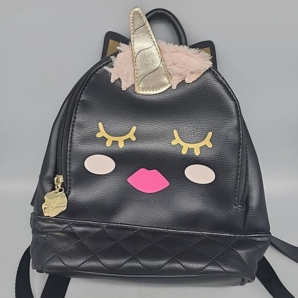 betsey johnson Black Unicorn Back Pack Handbag Faux Leather - Picture 1 of 9